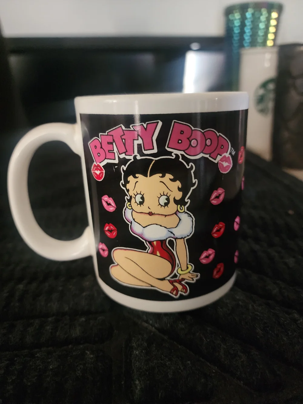 Betty Boop Black and Pink Ceramic Coffee Mug with Kiss Motif